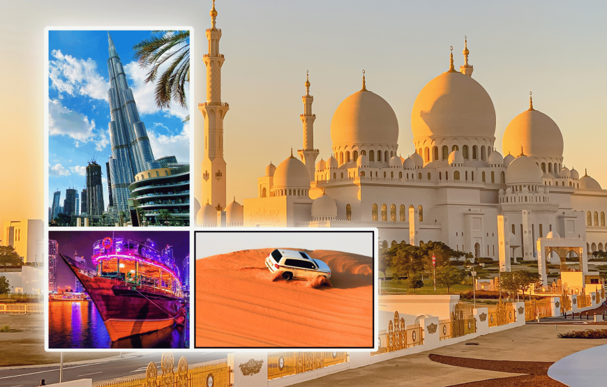 Dubai City Tour + Desert Safari + Marina Cruise Dinner + Abu Dhabi City Tour