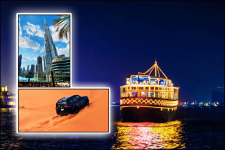 Dubai City Tour + Desert Safari + Dhow Cruise Dinner (4 Star)